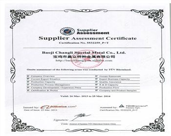 钛阳极德国莱茵生产能力认证书 